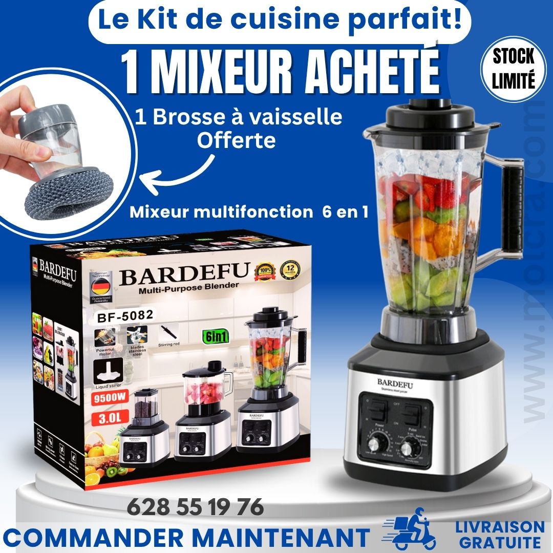 🛒 Mixeur Multifonction 6 en 1 BARDEFU – L’allié ultime de votre cuisine !. râpe, coupe, mixe, presse et pétrit pour vous en un clin d’œil.
