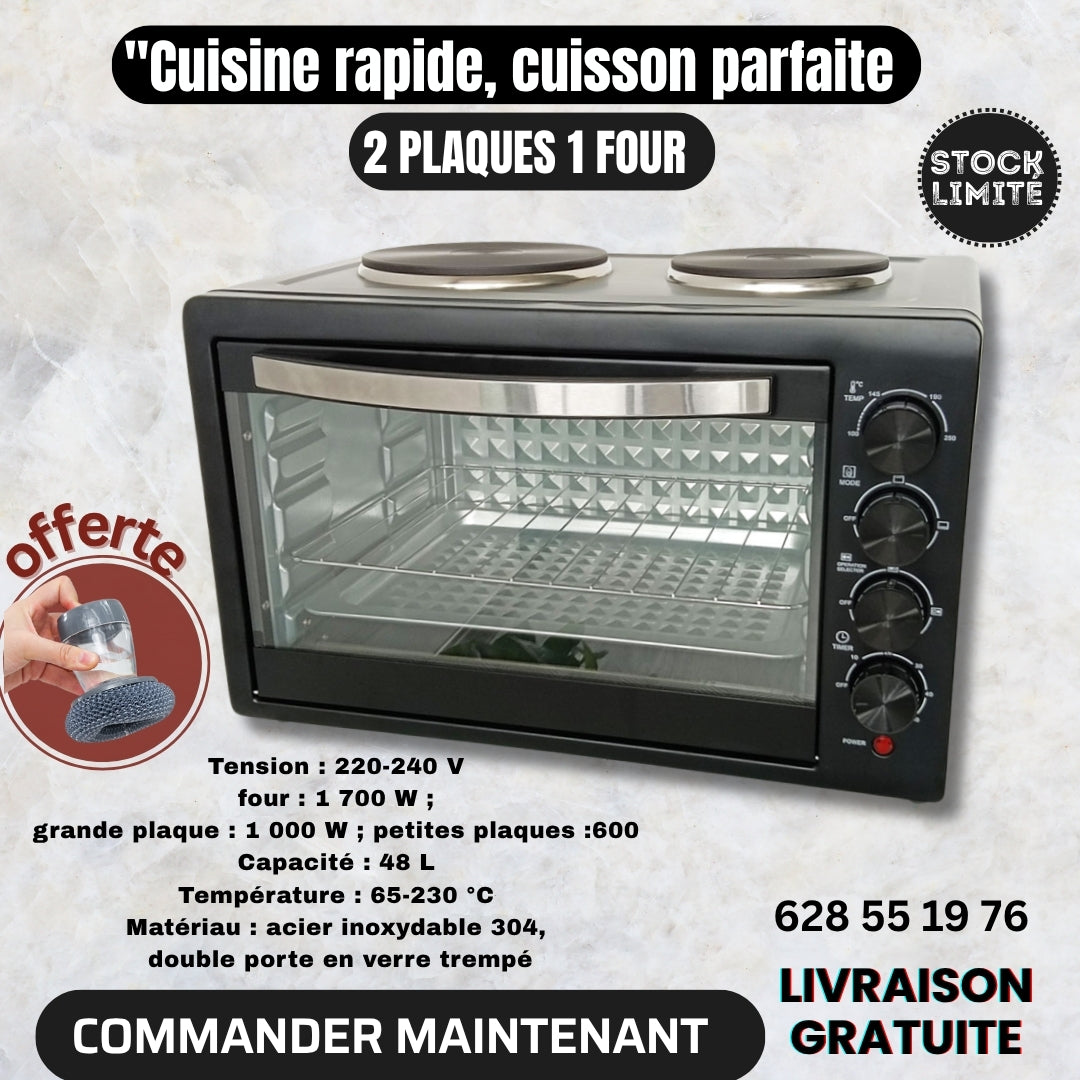 🍽️ Four Multifonction 2 Plaques + 1 Four – Cuisinez Tout, Partout, Pour Tous !
