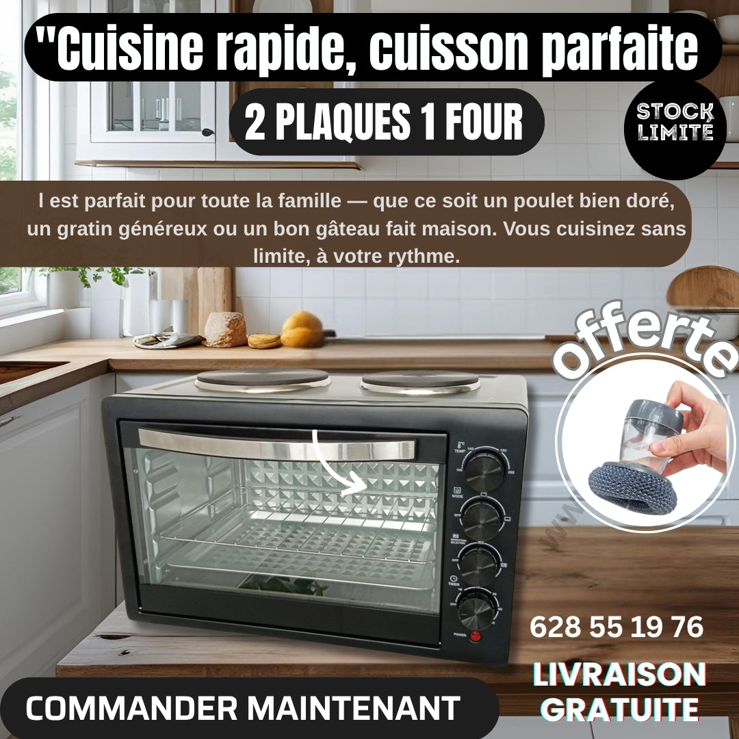 🍽️ Four Multifonction 2 Plaques + 1 Four – Cuisinez Tout, Partout, Pour Tous !