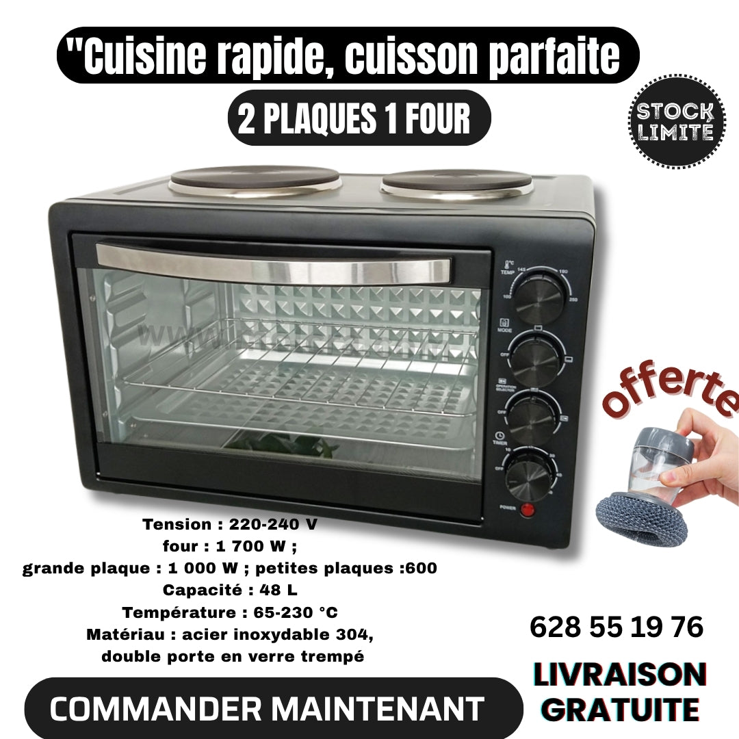 🍽️ Four Multifonction 2 Plaques + 1 Four – Cuisinez Tout, Partout, Pour Tous !