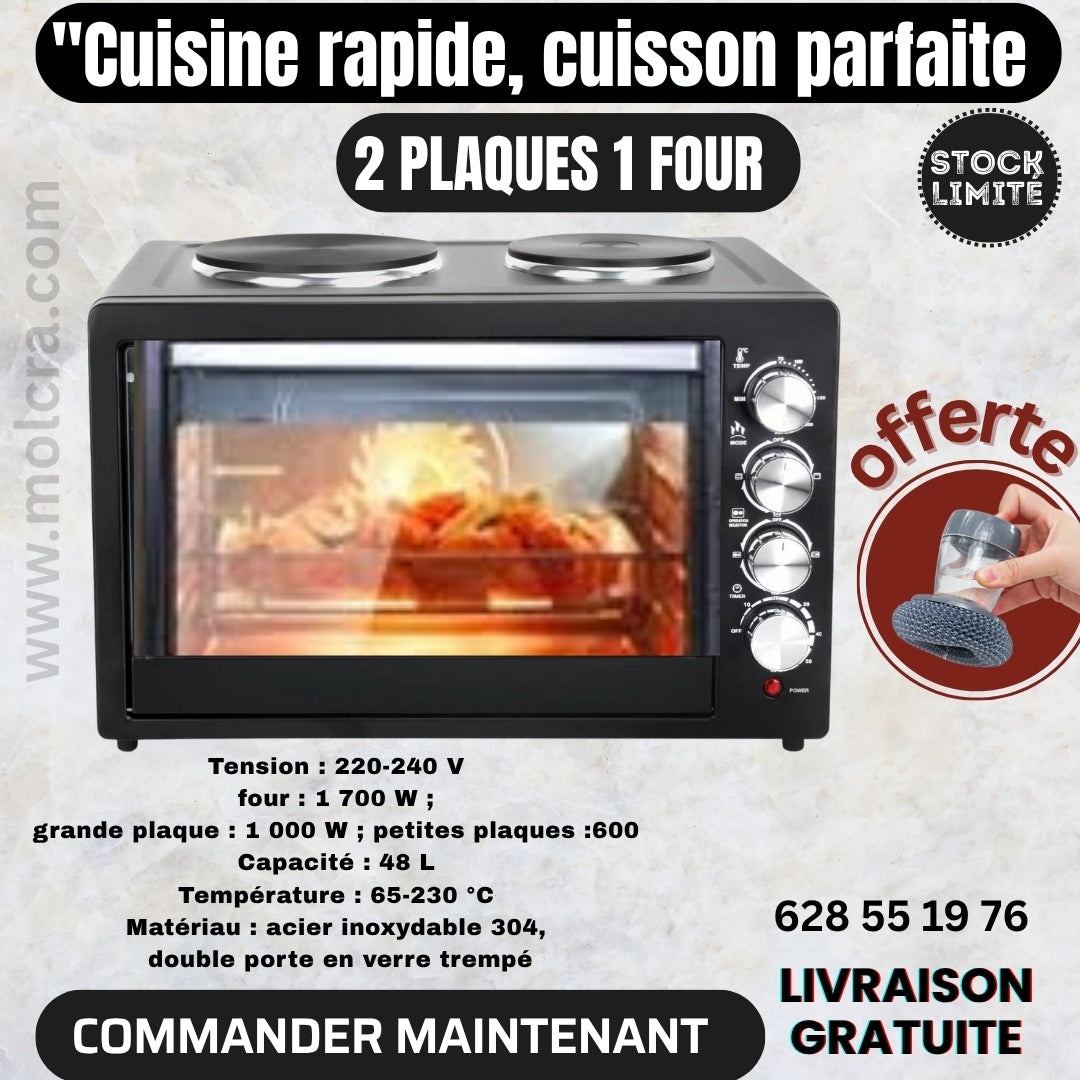🍽️ Four Multifonction 2 Plaques + 1 Four – Cuisinez Tout, Partout, Pour Tous !