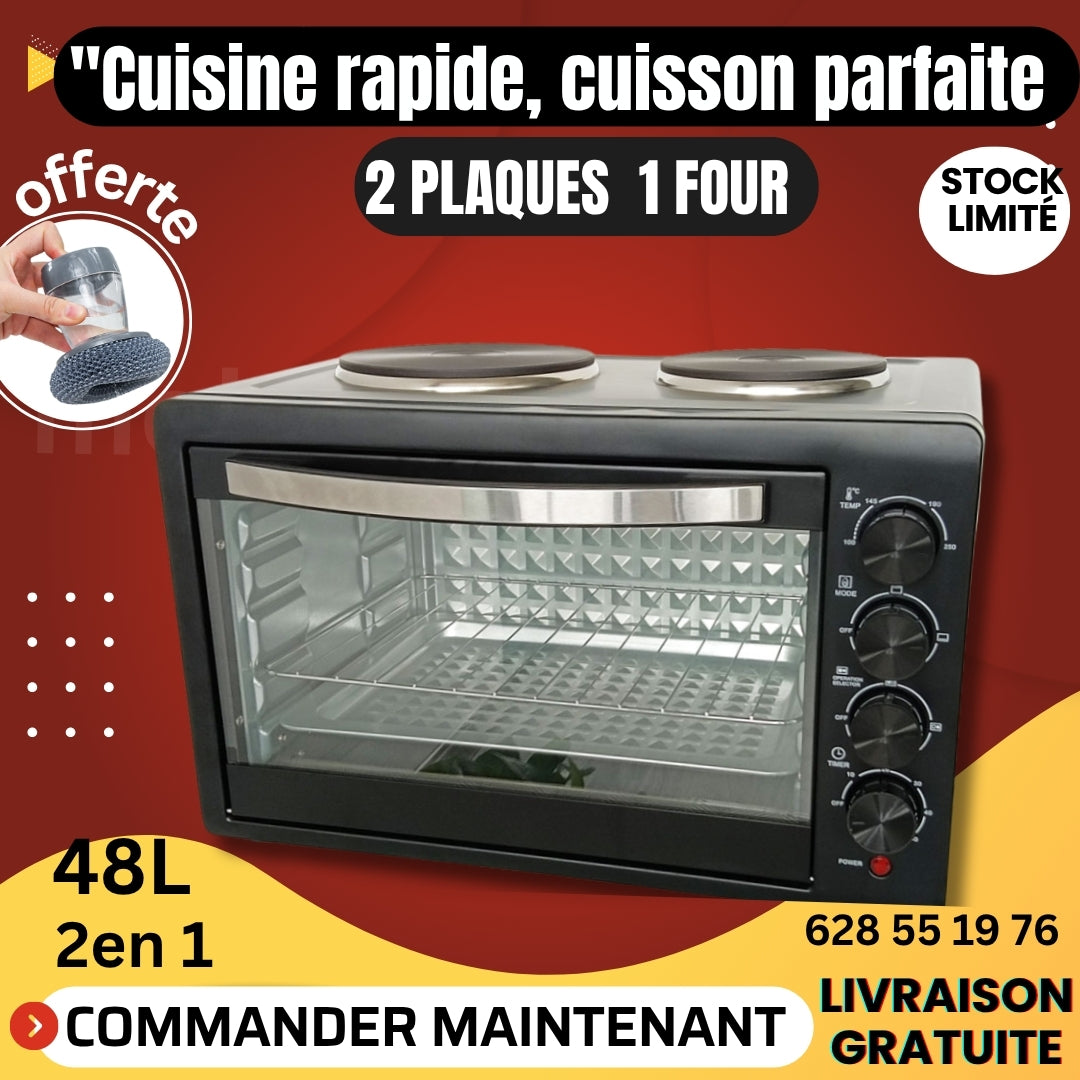 🍽️ Four Multifonction 2 Plaques + 1 Four – Cuisinez Tout, Partout, Pour Tous !