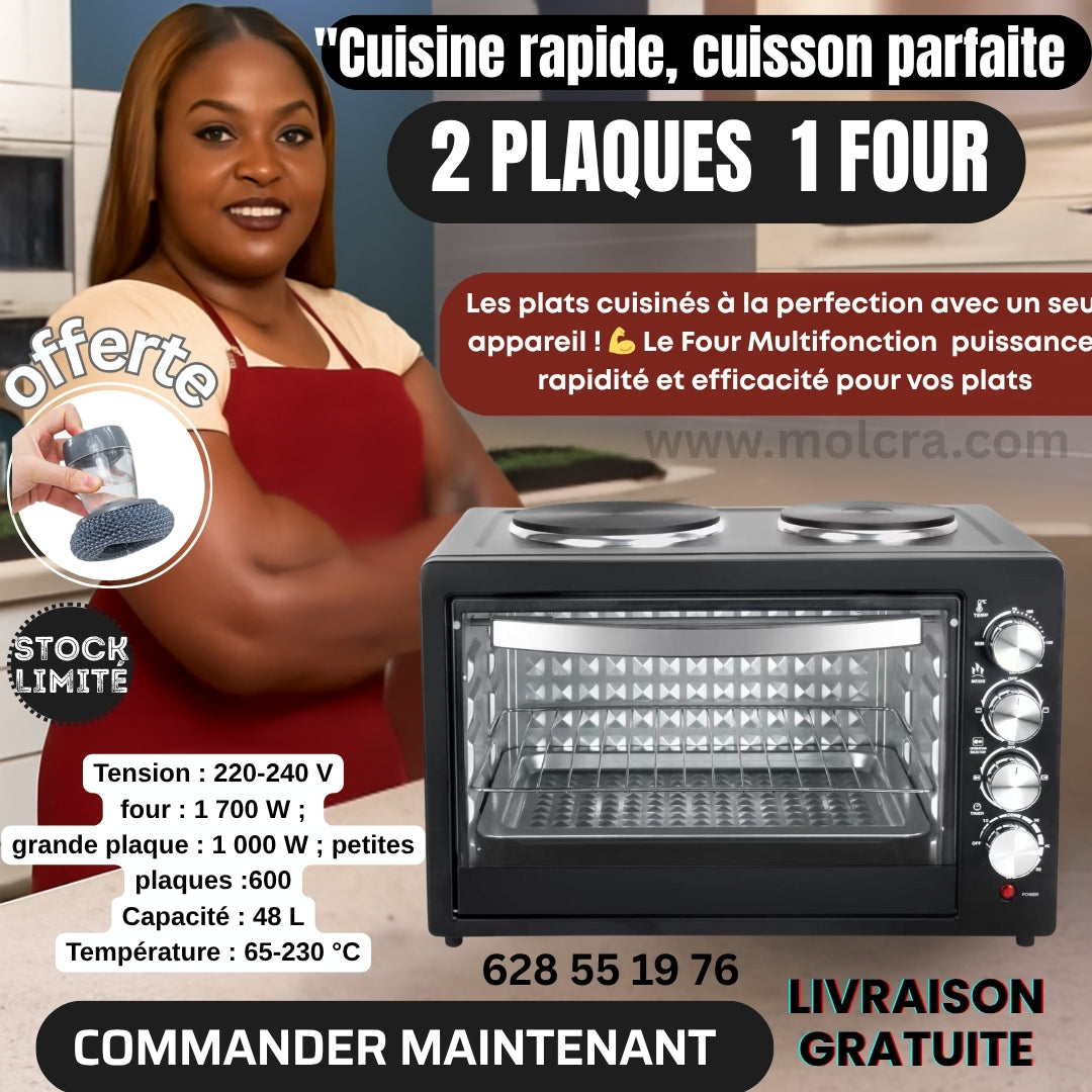 🍽️ Four Multifonction 2 Plaques + 1 Four – Cuisinez Tout, Partout, Pour Tous !