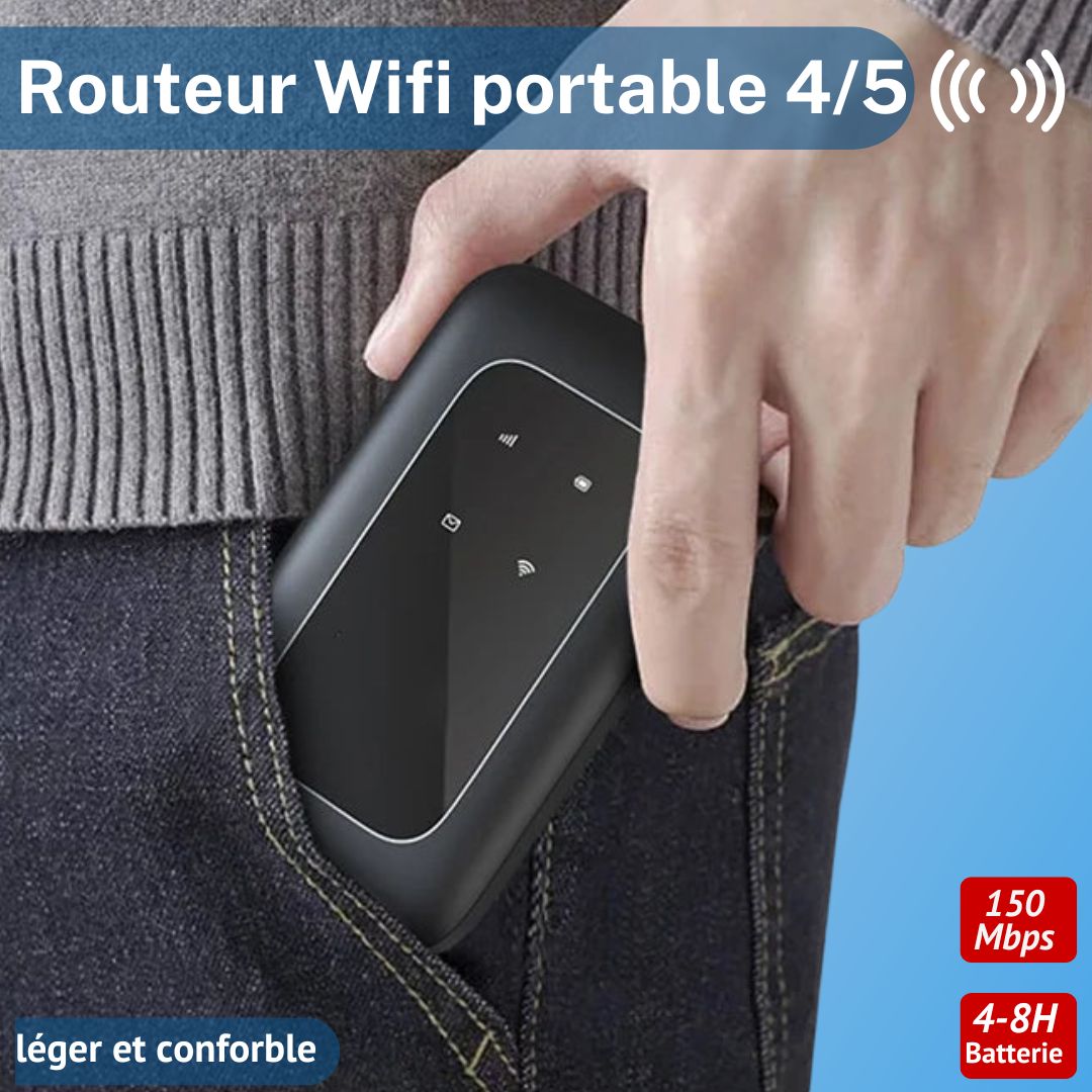 Mini routeur mobile 4G/5G WiFi  Portable, Autonomie 8h  Connexion rapide et compatible avec toutes les cartes SIM selon le forfais de votre choix.