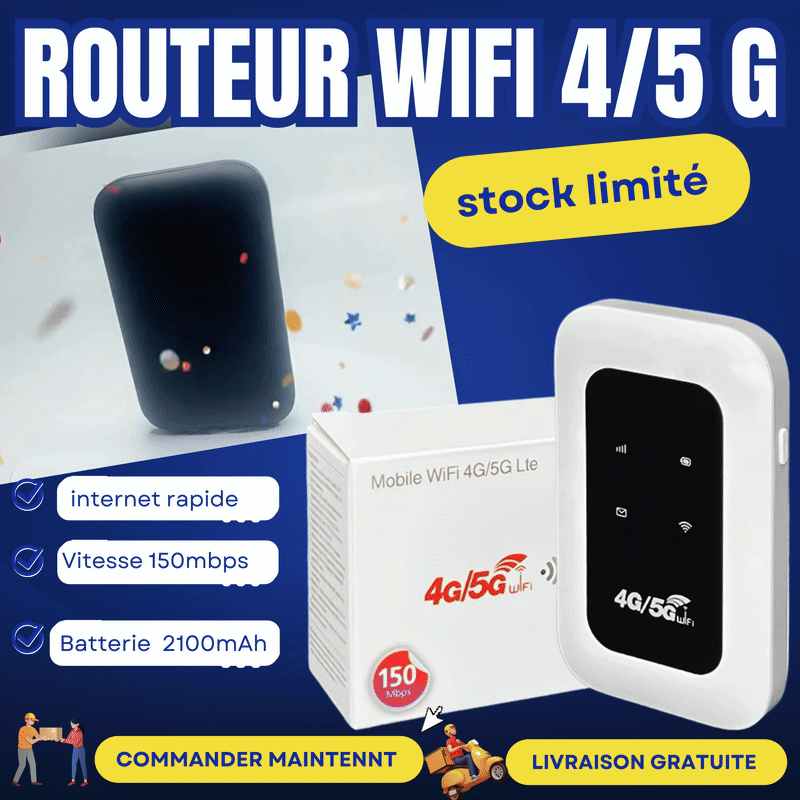 Mini routeur mobile 4G/5G WiFi  Portable, Autonomie 8h  Connexion rapide et compatible avec toutes les cartes SIM selon le forfais de votre choix.