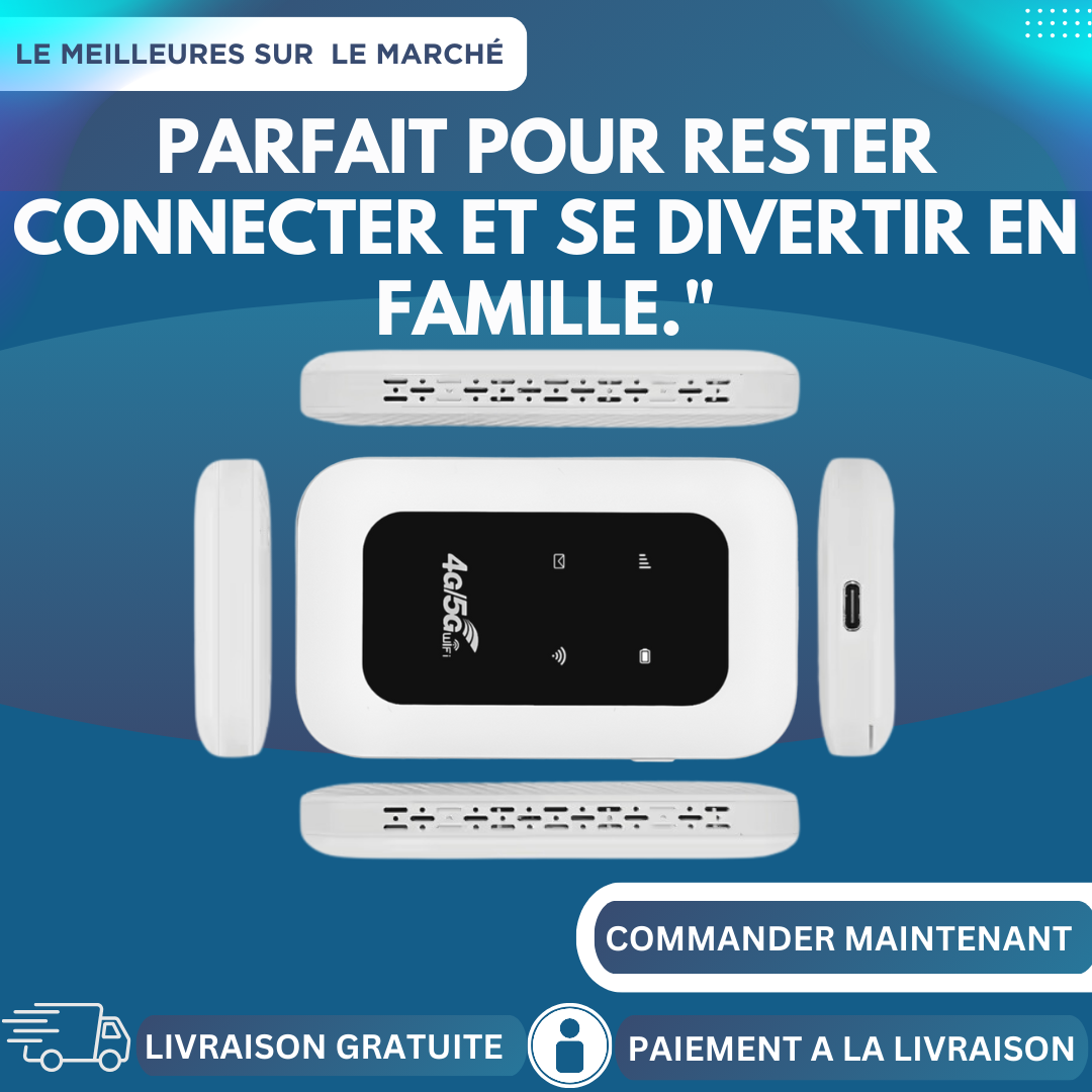 Mini routeur mobile 4G/5G WiFi  Portable, Autonomie 8h  Connexion rapide et compatible avec toutes les cartes SIM selon le forfais de votre choix.